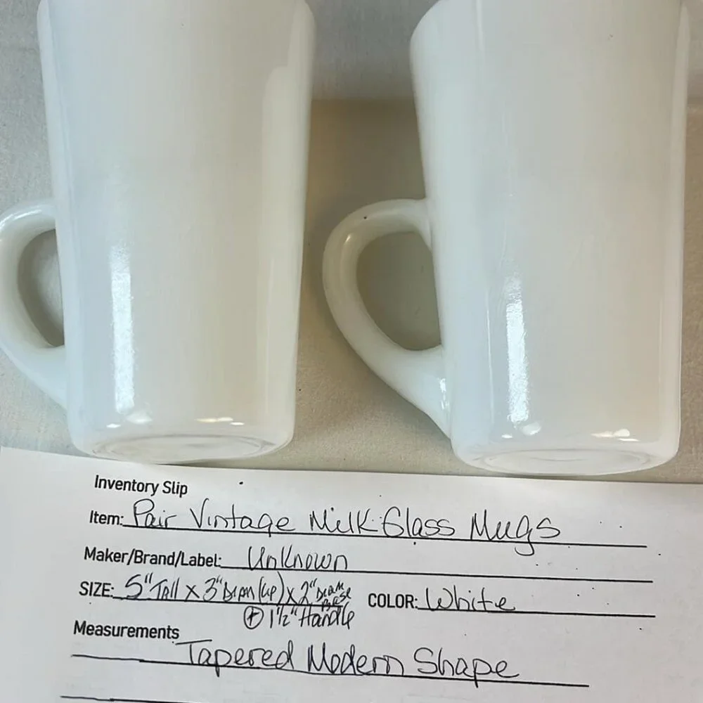 Vintage Milk Glass Tall Coffee Mugs‎ set of 2 MCM Kiche Collectible Gift-y